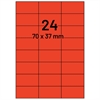 Selvklæbende farvede etiketter 70x37 mm, rød, A4 ark - 24 pr. ark - 100 ark